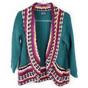 Green Bohemian colorful crochet cardigan size: S/M
